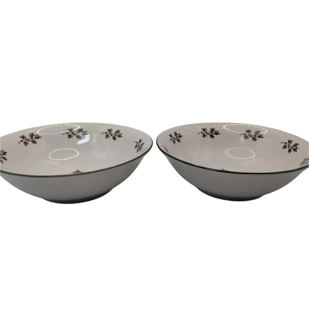 Gibson Noel Morning Soup Bowls Christmas Tree Holiday Vintag Set of Two SEE